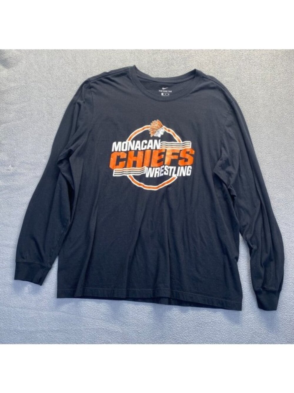 THE NIKE TEE Mens Shirt,Long Sleeve,Black,Monacan Chieefs Wrestling,Size XXL